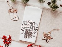 Maroon Merry Christmas throw pillow & towel for couple
