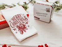 Maroon Merry Christmas throw pillow & towel for couple