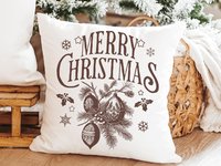 Maroon Merry Christmas throw pillow & towel for couple