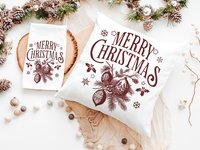 Maroon Merry Christmas throw pillow & towel for couple