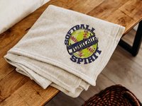 Personalized team spirit softball throw blanket for bed, gold dorm blanket 50x60, softball gifts for girls, softball coach gifts