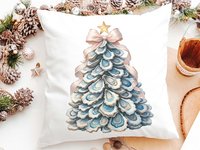 CapableByDesign oyster shell Christmas tree with pink bow pillows and matching towels
