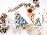 CapableByDesign oyster shell Christmas tree with pink bow pillows and matching towels