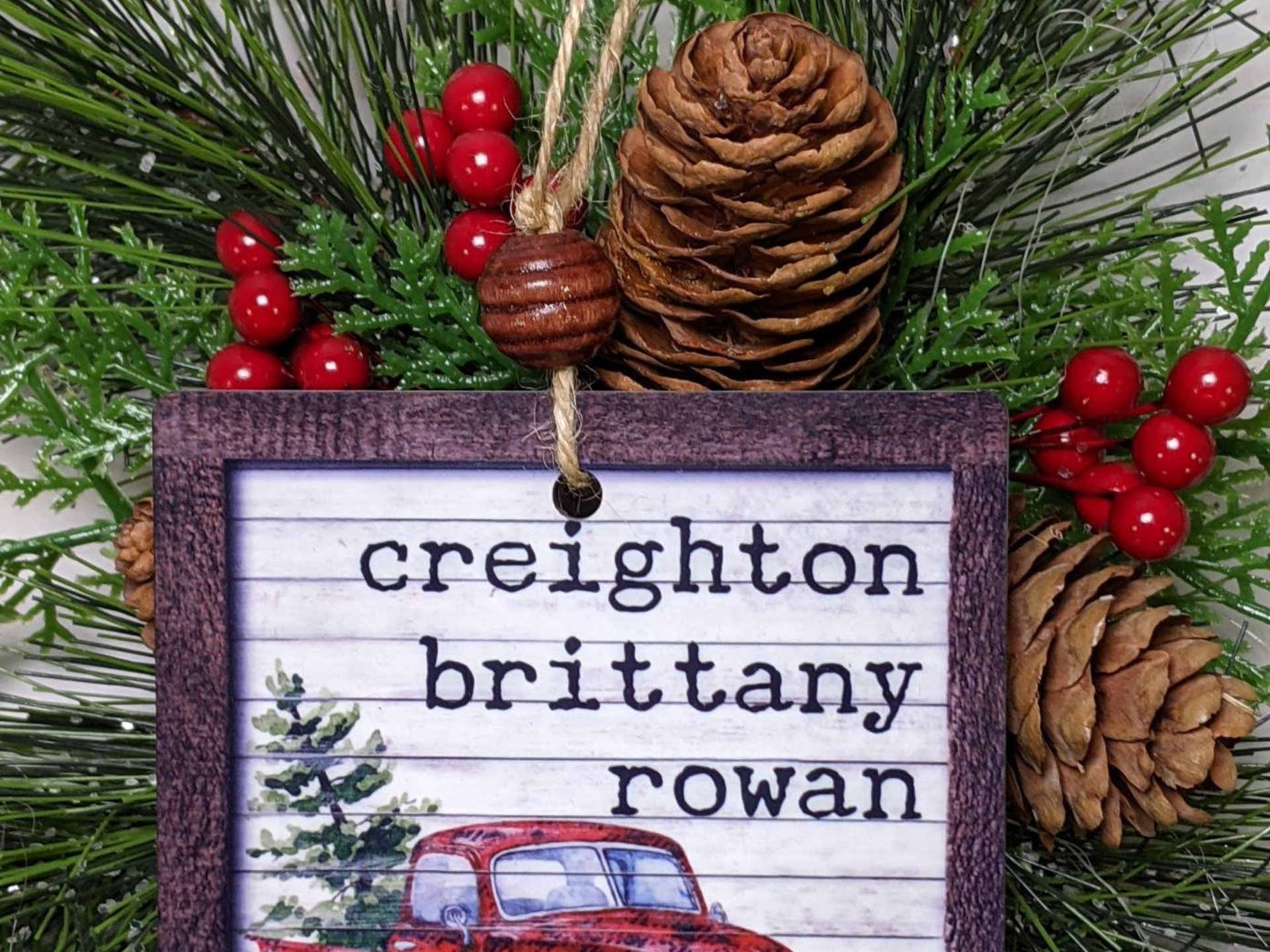 red truck ornament personalized gifts for Mom Christmas gifts for grandma, farmhouse Christmas ornaments handmade, kids name ornament for