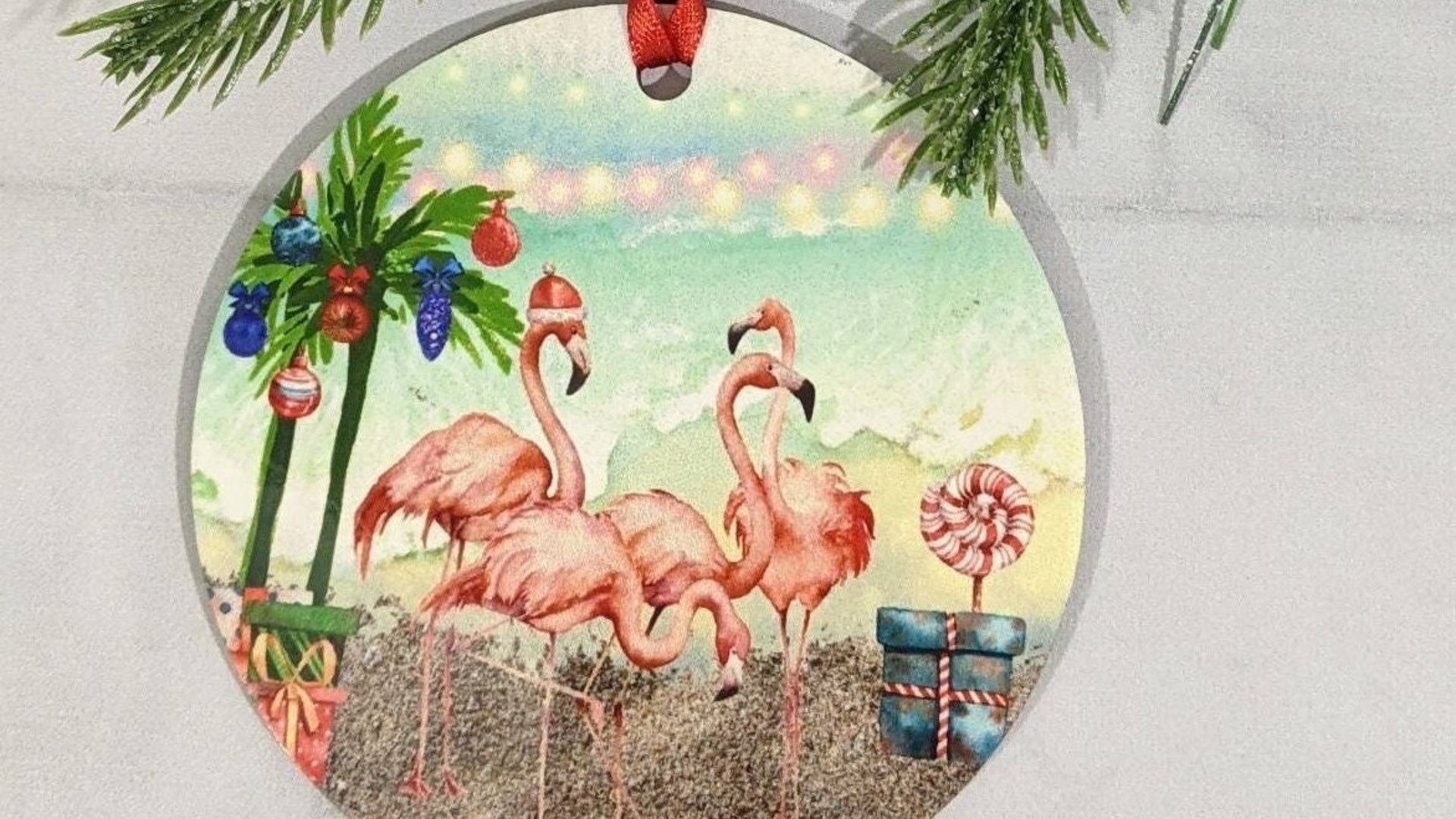 flamingo Christmas ornament, personalized gifts for Mom, beach Christmas ornaments, white elephant gifts, coastal Christmas ornaments, best