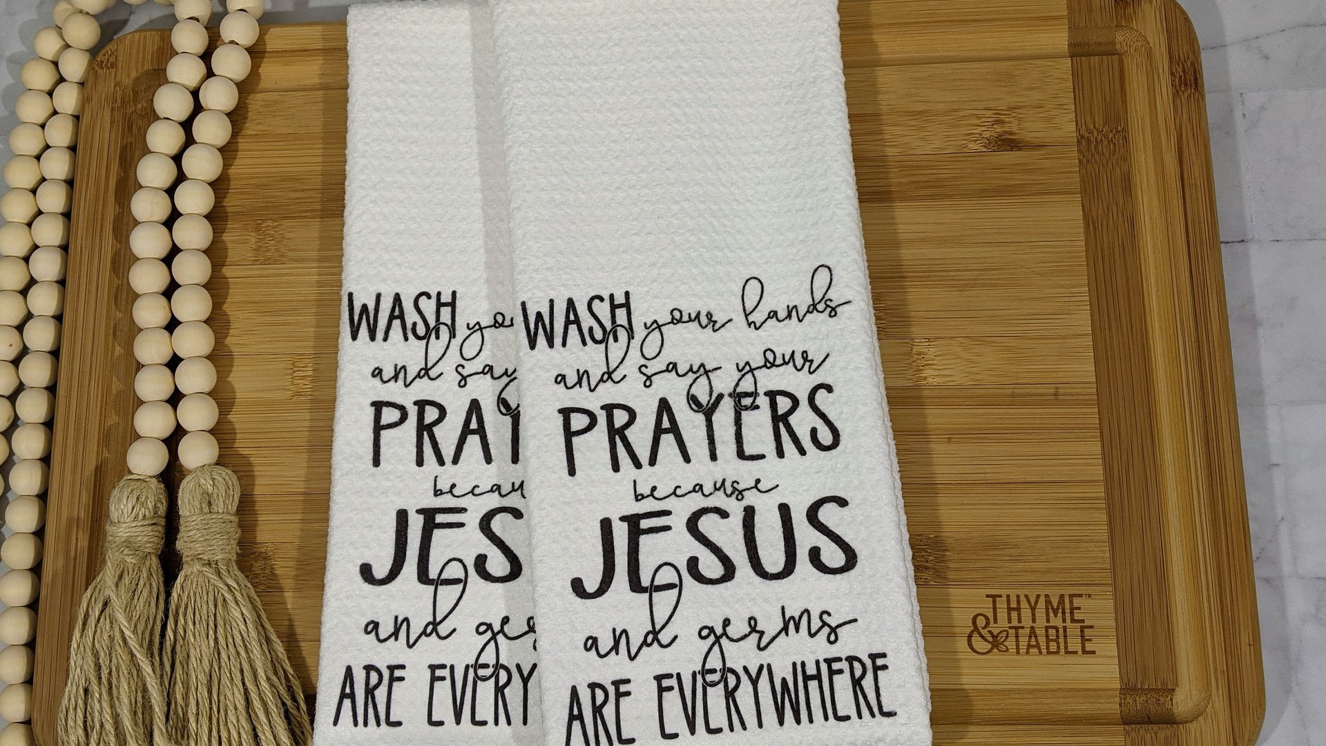 wash your hands and say your prayers funny kitchen towels, Jesus and germs are everywhere Christian gifts for Mom, Bible study gifts for