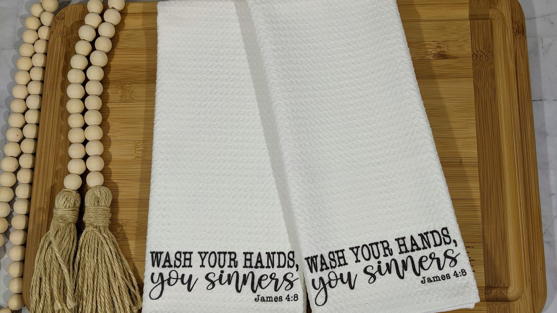 wash your hands and say your prayers funny kitchen towels, Jesus and germs are everywhere Christian gifts for Mom, Bible study gifts for
