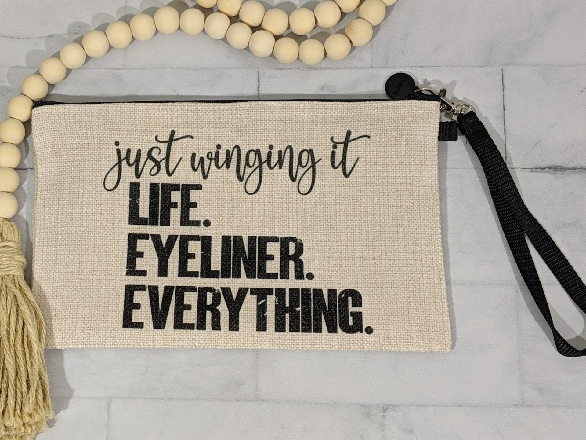 just wing it funny makeup bag bridesmaid gift, cute wristlet bag, stocking stuffers for women, makeup artist gift, adulting gift, thank you