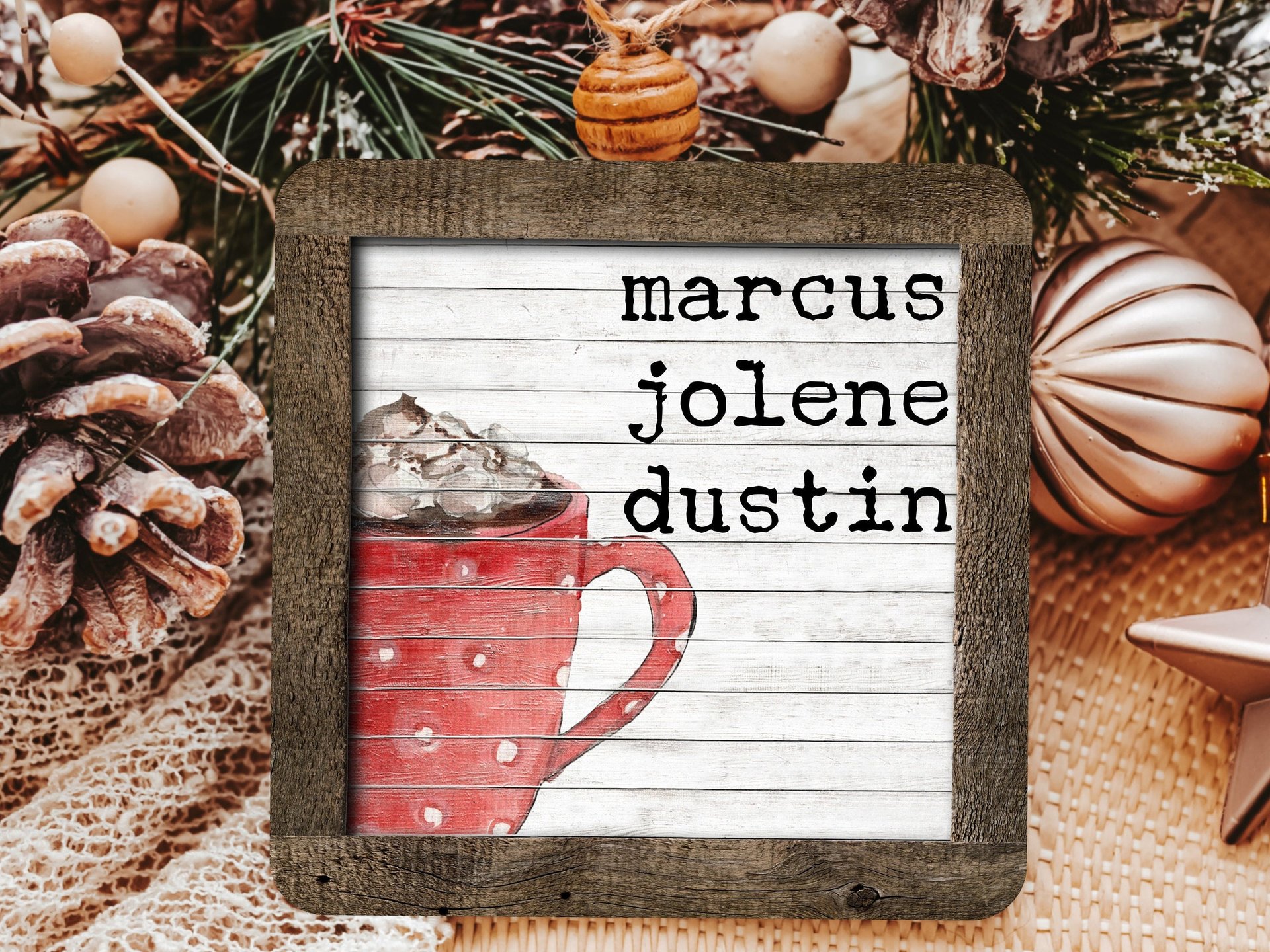 personalized hot chocolate ornament 2025, hot cocoa stocking tags for kids, cute Christmas ornament family name ornament wood, sentimental