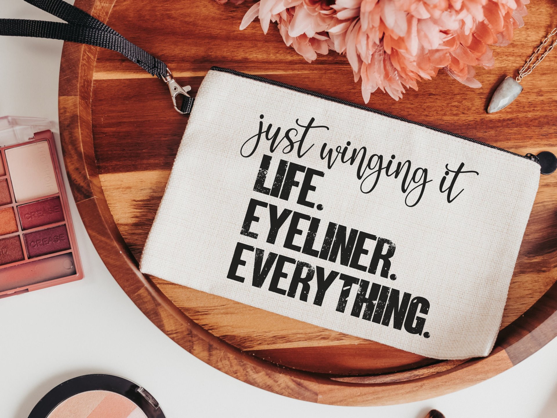 just wing it funny makeup bag bridesmaid gift, cute wristlet bag, stocking stuffers for women, makeup artist gift, adulting gift, thank you