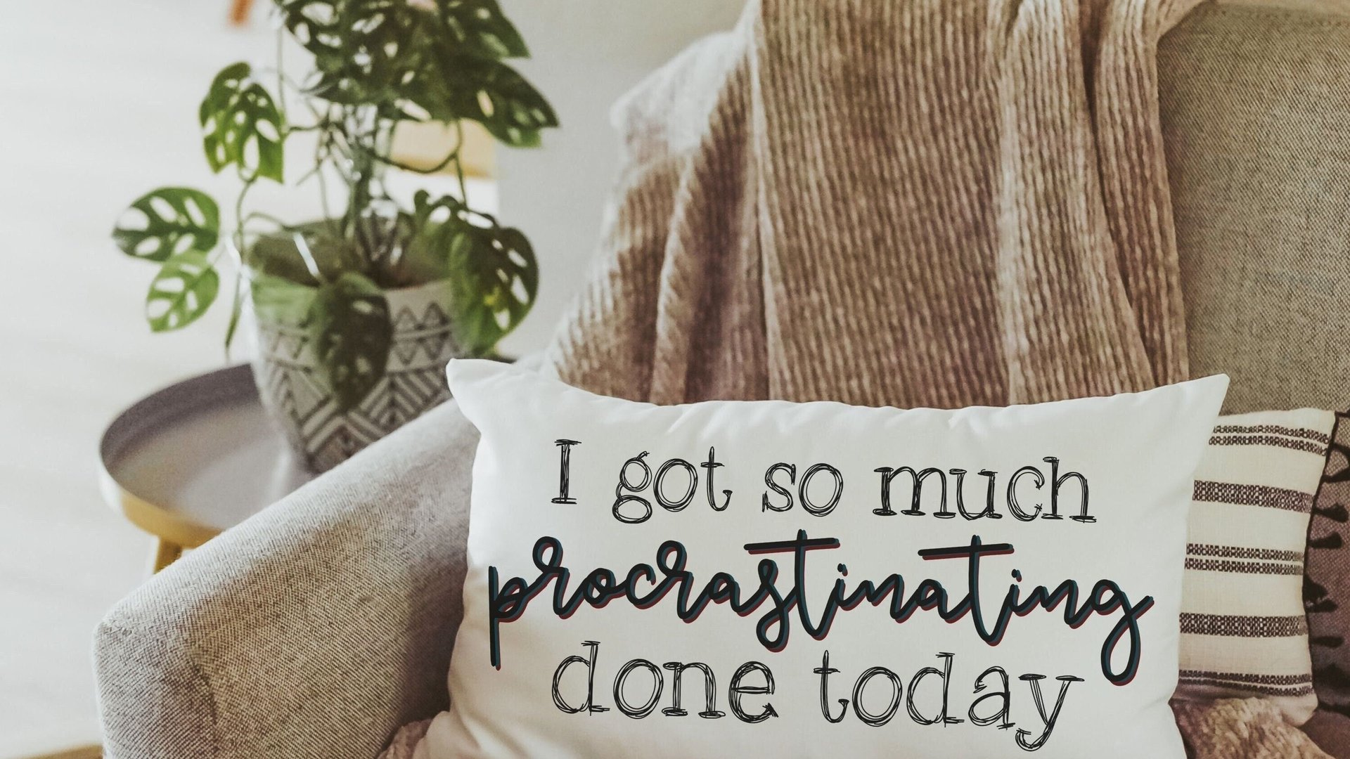 procrastination lumbar pillow for chair, funny graduation gift for college students, goodbye gift for co workers, throw pillow for couch