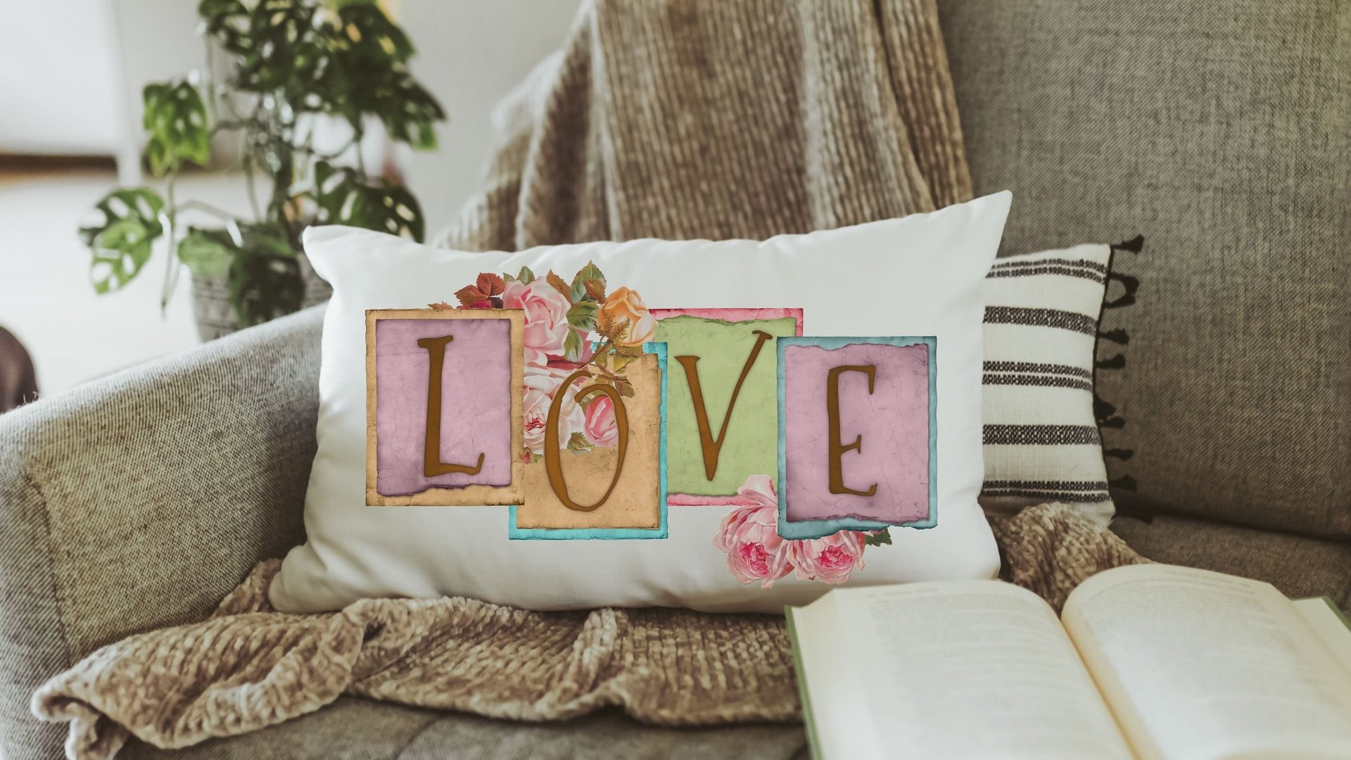 Vintage inspired love throw pillow