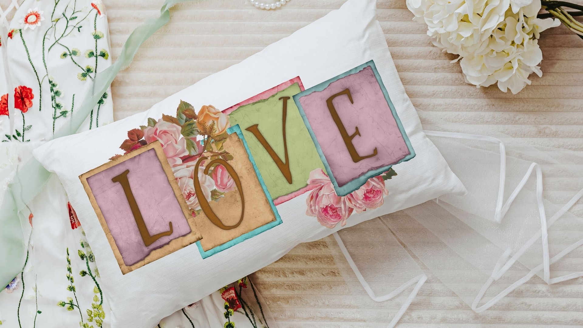 vintage inspired love throw pillow for bed, unique anniversary gift for Mom, bloomcore romantic academia room decor, wife to be gift, fiance
