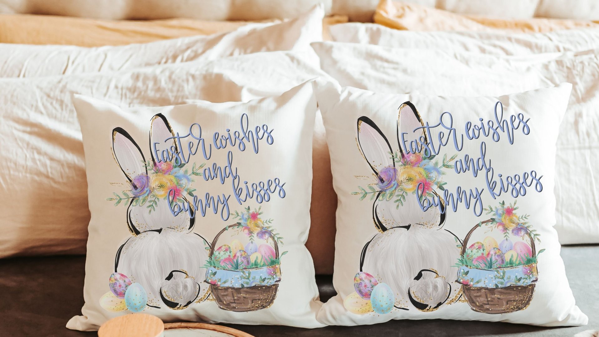 Easter wishes and bunny kisses throw pillows 