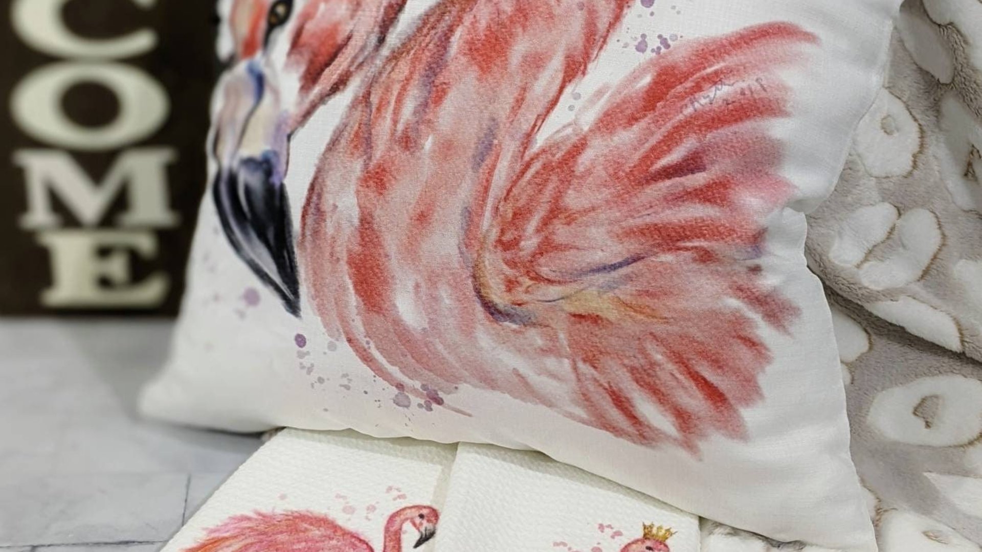 watercolor flamingo throw pillow for bed cute coastal gifts for beach lovers, flamingo gifts for women, flamingo gifts for her, coastal