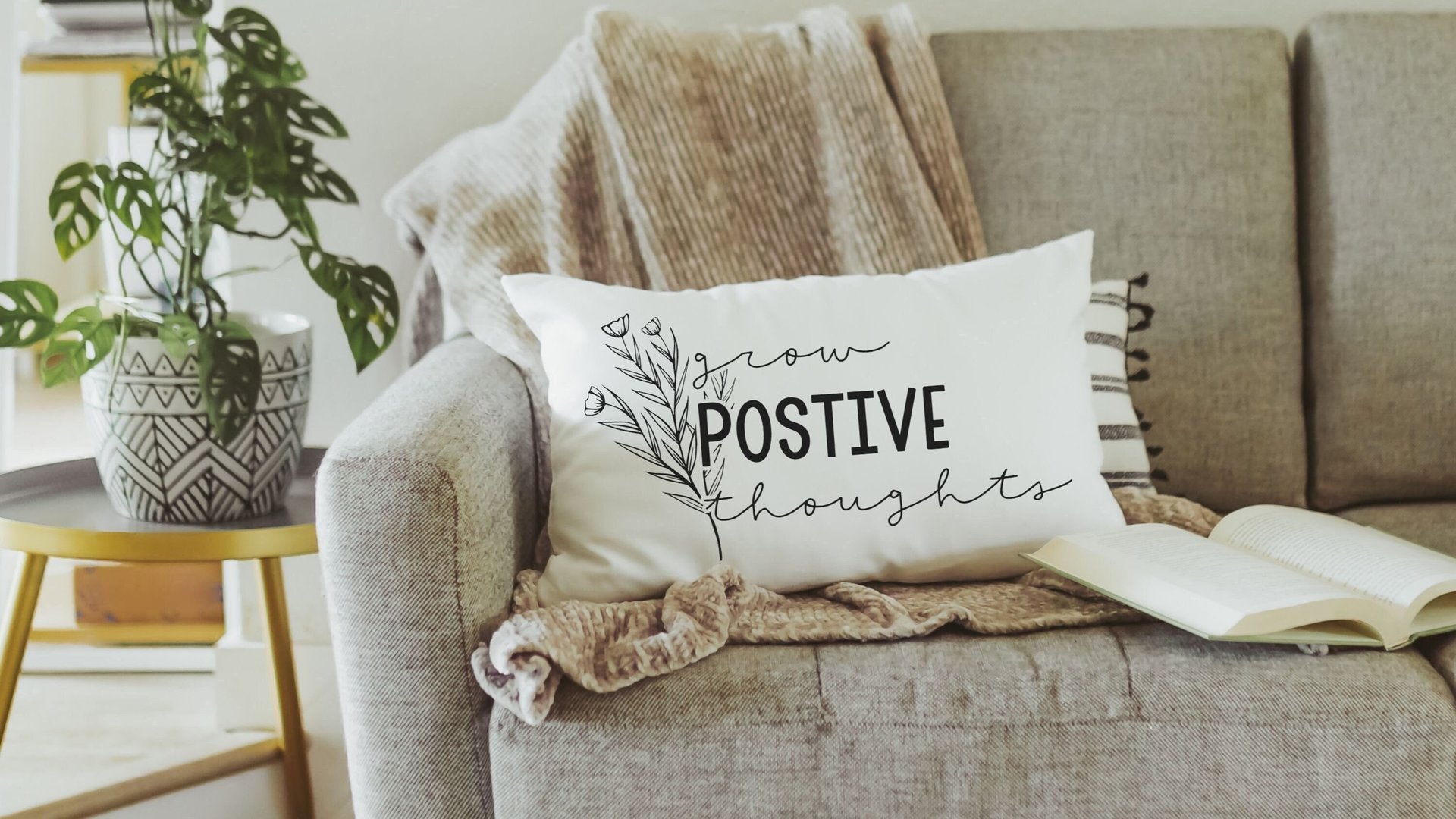 Grow positive thoughts throw pillow 
