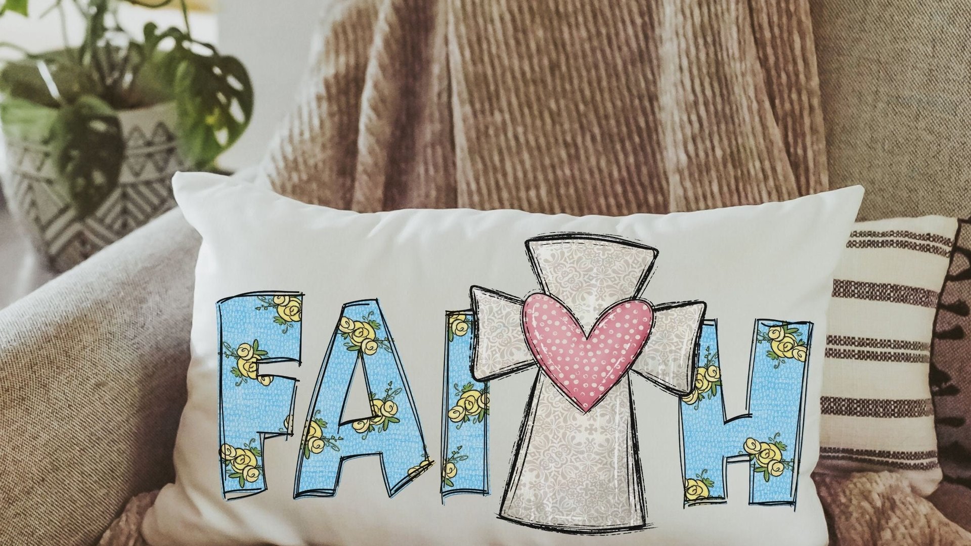 faith pillow cover 12x20, lumbar pillow for bed, Christian Christmas gifts for women, cross throw pillow cover 12 x 20, godmother gift from