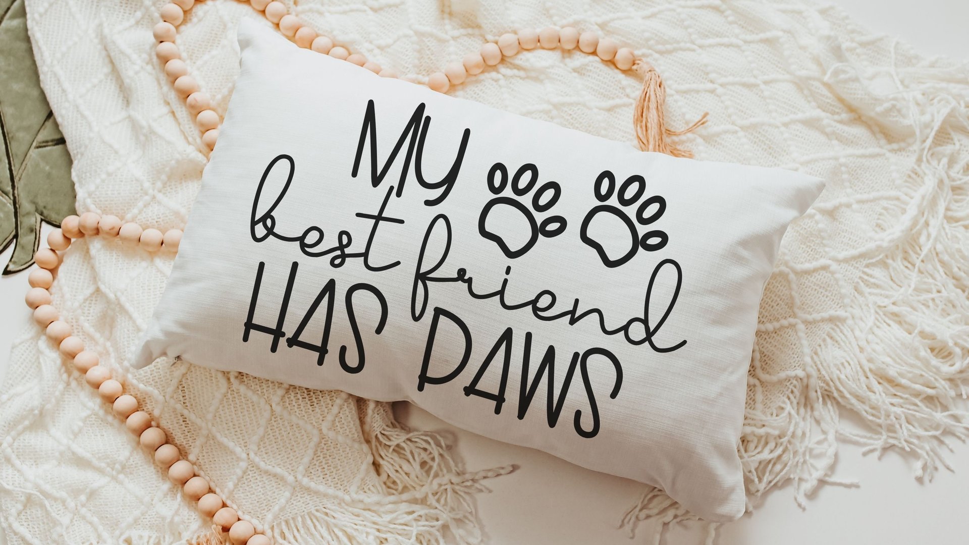my best friend has paws dog throw pillow for sofa, dog lover gift for women, dog decor for home, dog mom gift, funny lumbar pillow for couch