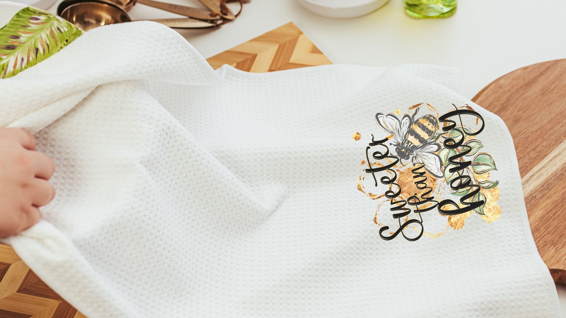 sweeter than honey cute kitchen towels for moms, beekeeper gift, bumble bee kitchen decor, honey bee gifts for women, spring decor for home