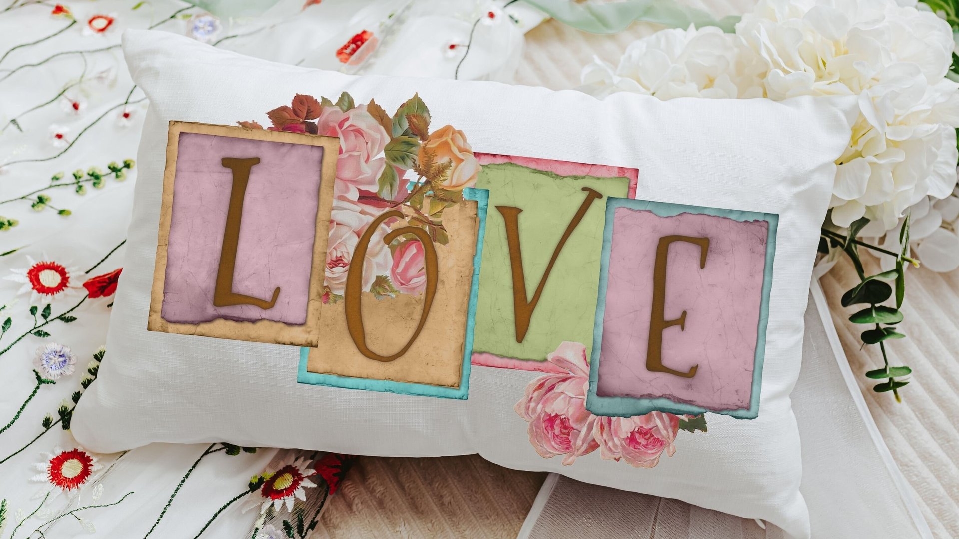 Vintage inspired love throw pillow