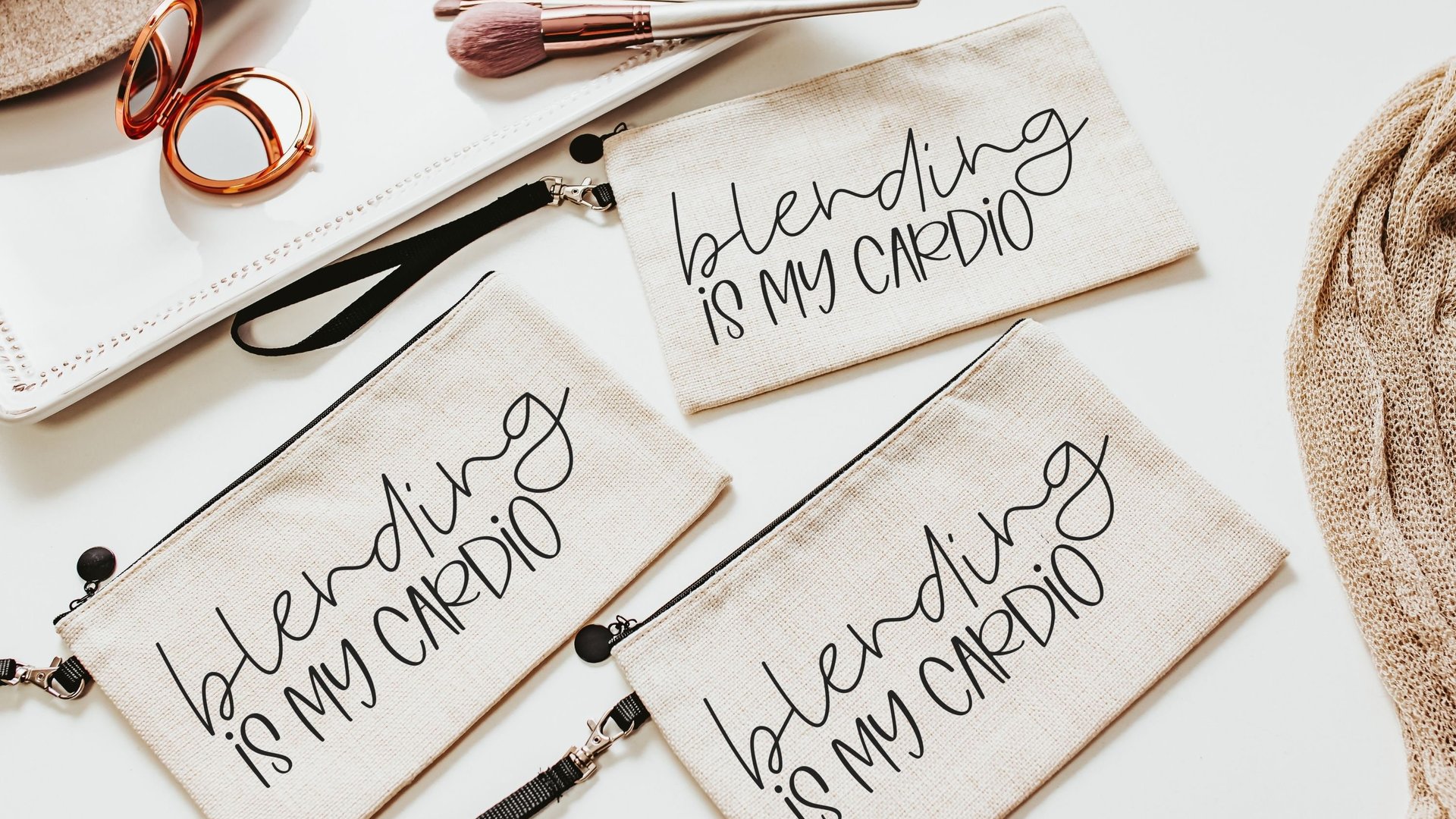 blending is my cardio funny makeup bag for women, makeup artist gift, beauty gift box fillers, cosmetic bag for purse, teenage girl gifts