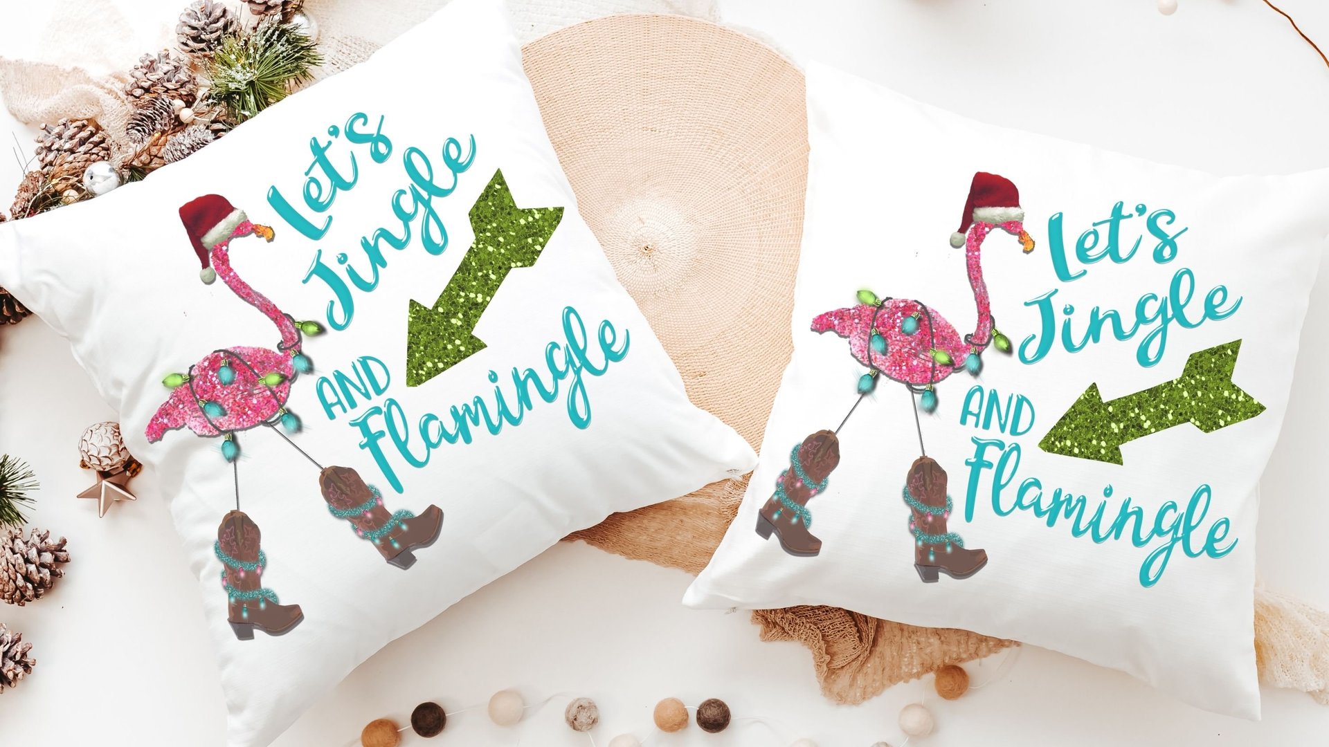 let's jingle and flamingle flamingo Christmas decorations, tropical Christmas decor, funny Christmas gifts for new home owners, beach