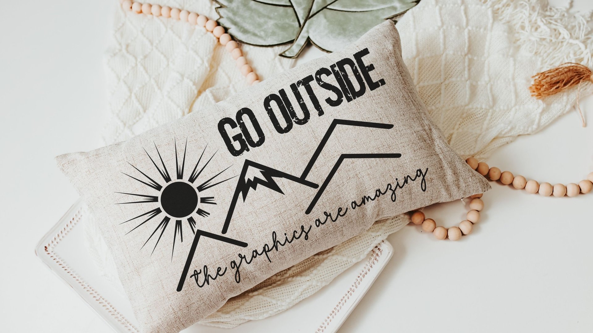go outside funny lumbar pillow for bed, gamer girl gifts, adventure awaits pillow cover for boyfriend,nature lover gifts for hikers women