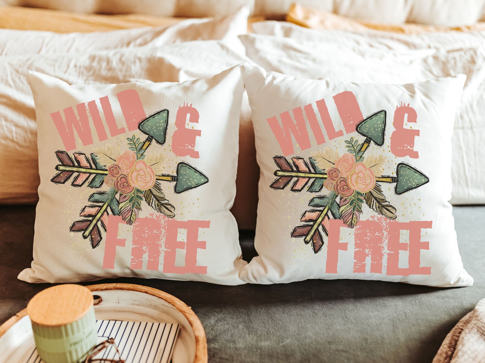 wild and free throw pillows for couch boho decor bedroom, college dorm decor for girls, aesthetic room decor for teens college gifts for her