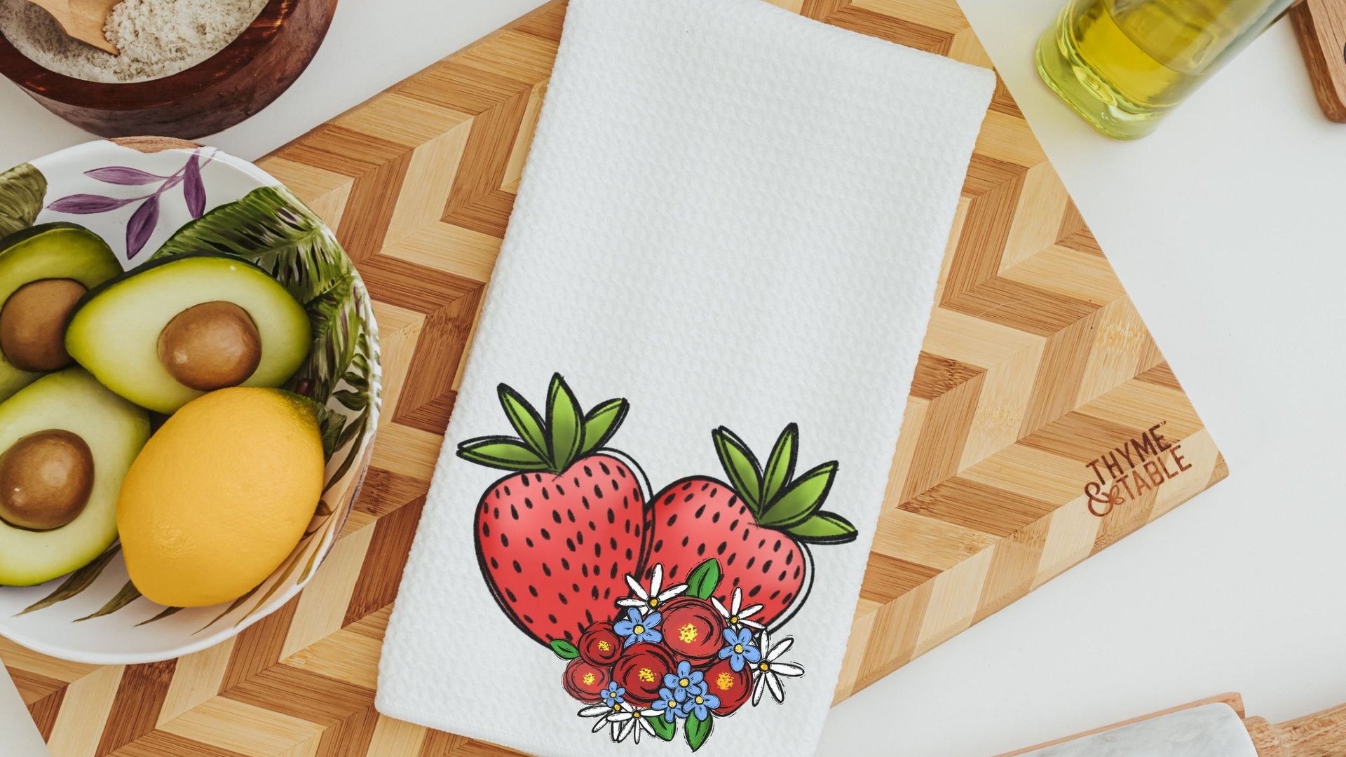 strawberry kitchen towels for Spring, life is sweet kitchen hand towels, summer decor for home, fruit kitchen decor, cute dish towels for