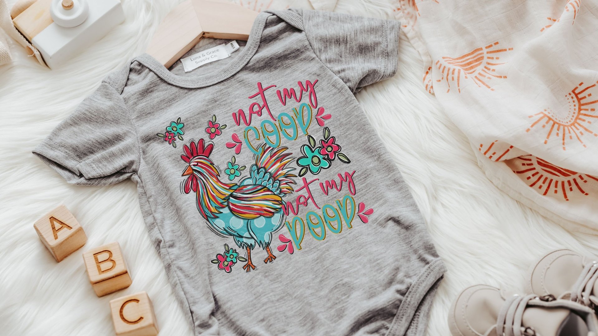 not my coop not my poop funny baby bodysuit, farm baby gifts, chicken baby clothes, newborn girl coming home outfit, cake smash romper, best