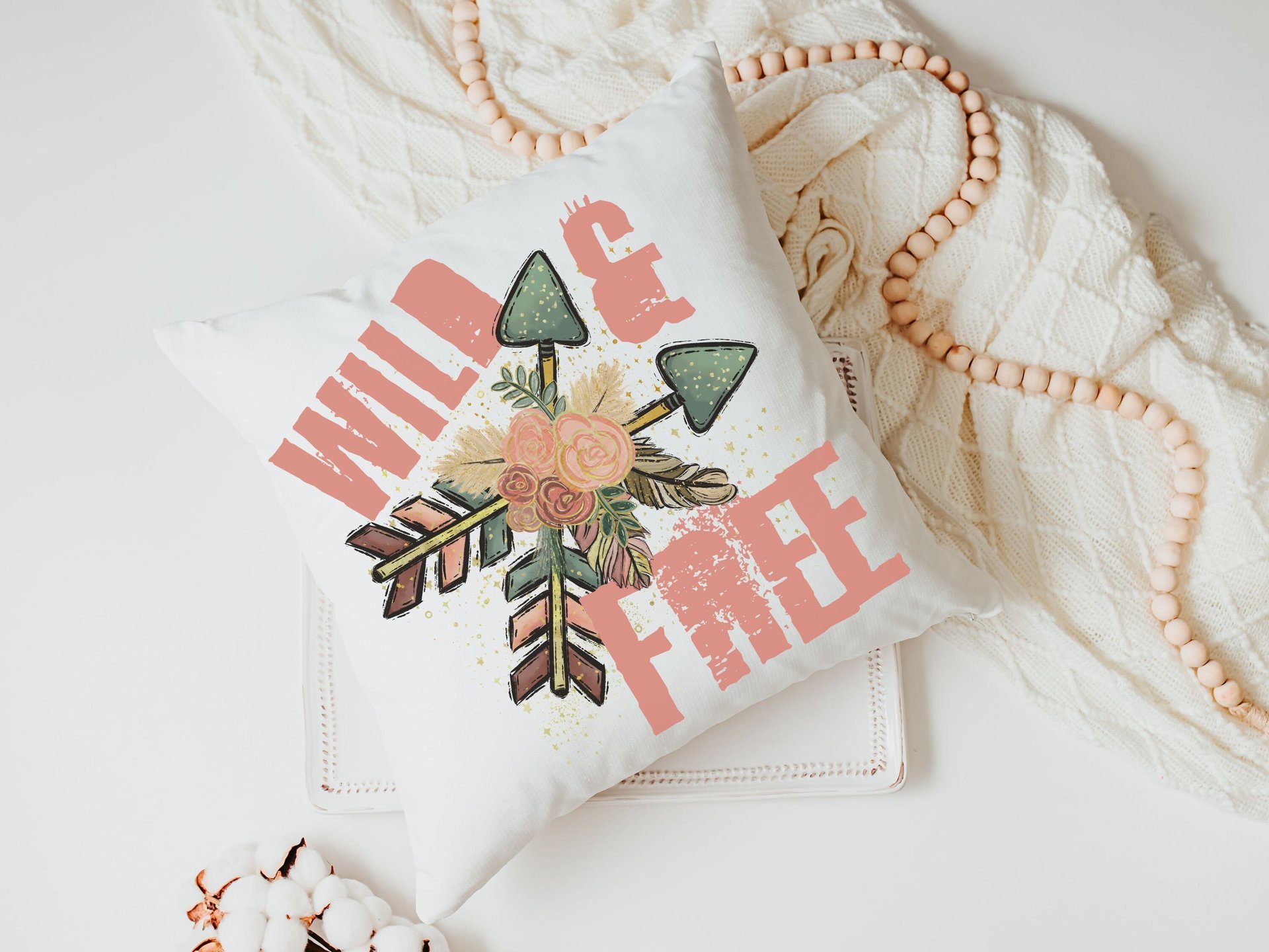 wild and free throw pillows for couch boho decor bedroom, college dorm decor for girls, aesthetic room decor for teens college gifts for her