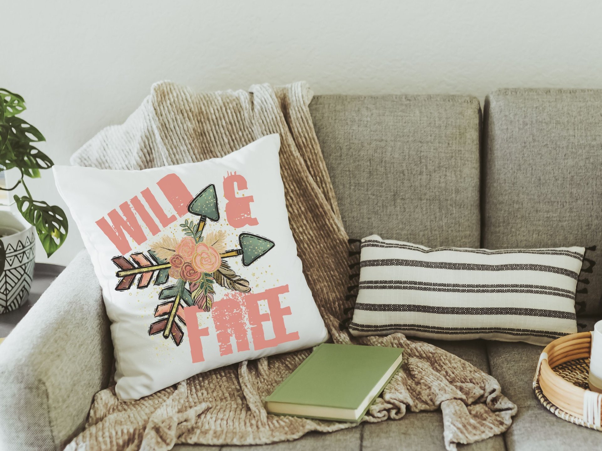 wild and free throw pillows for couch boho decor bedroom, college dorm decor for girls, aesthetic room decor for teens college gifts for her