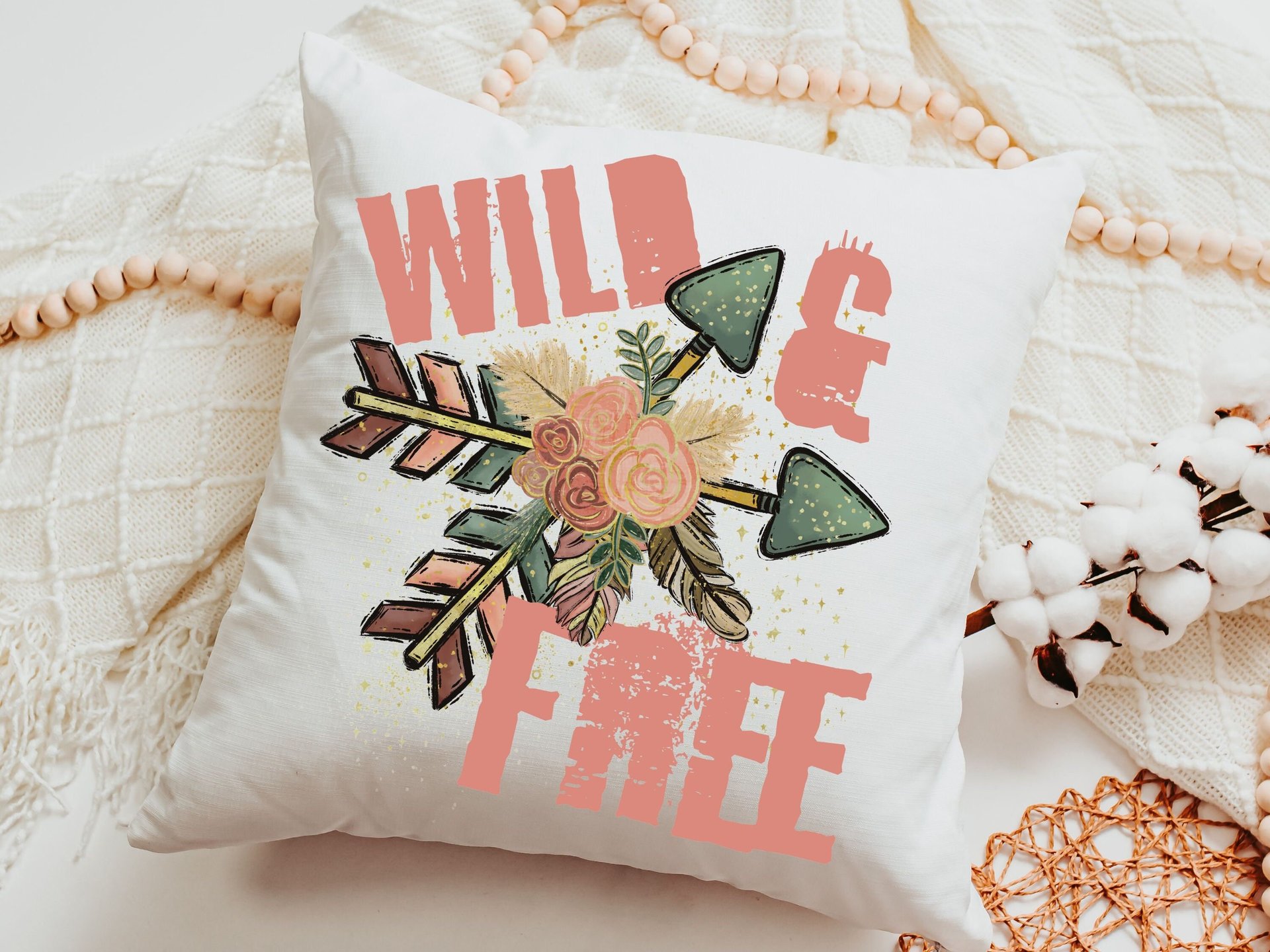 wild and free throw pillows for couch boho decor bedroom, college dorm decor for girls, aesthetic room decor for teens college gifts for her