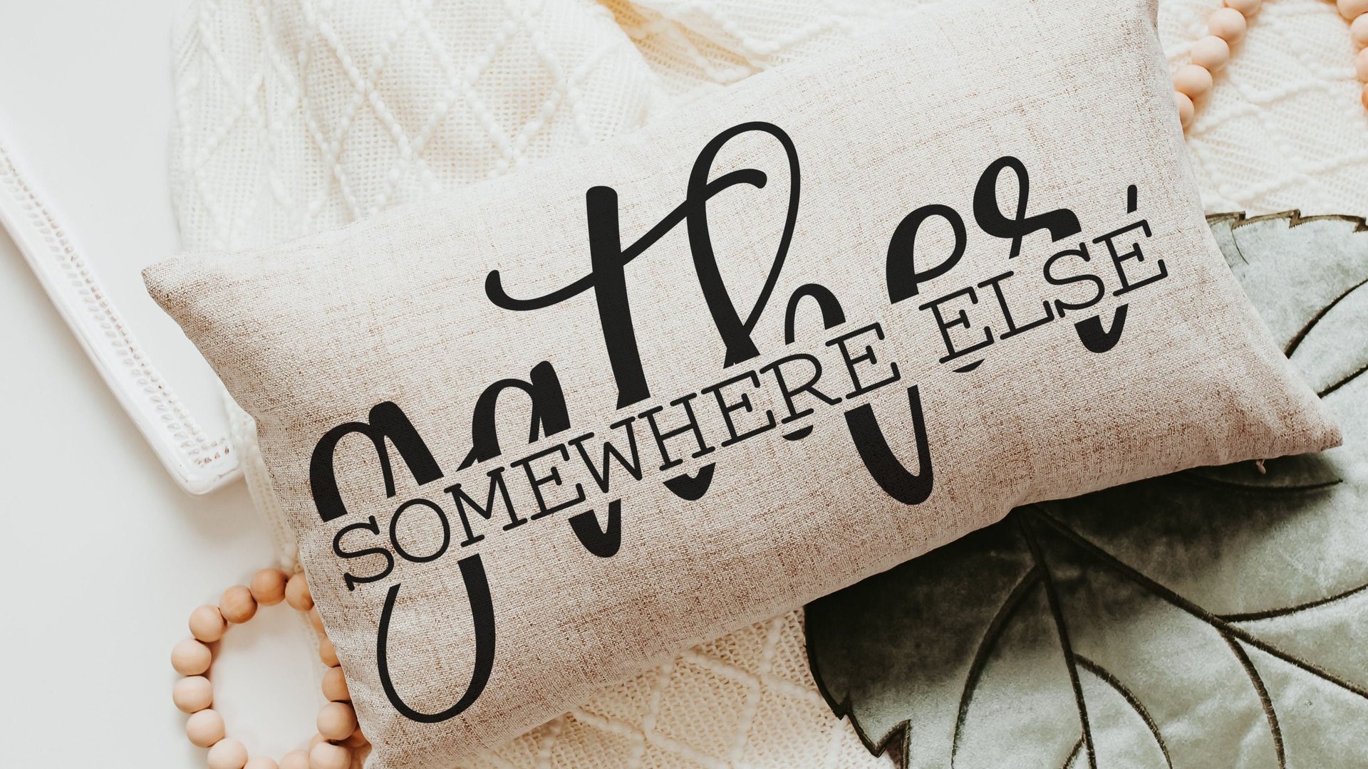gather somewhere else funny throw pillow for couch, anti social introvert gift, best friend birthday gifts for her, new home gift for women