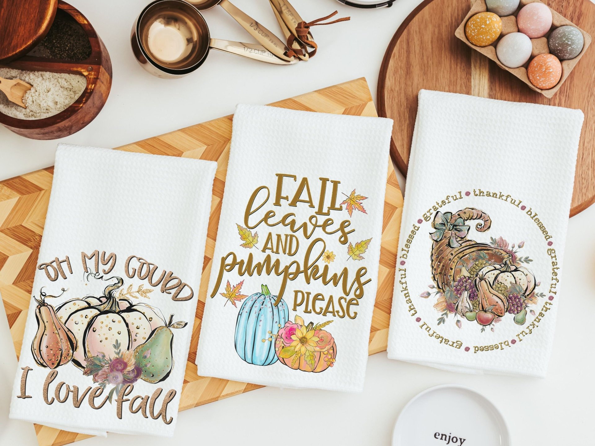 oh my gourd I love fall pumpkin kitchen towels, fall leaves and pumpkins please pumpkin kitchen decor, Thanksgiving kitchen hand towels, new