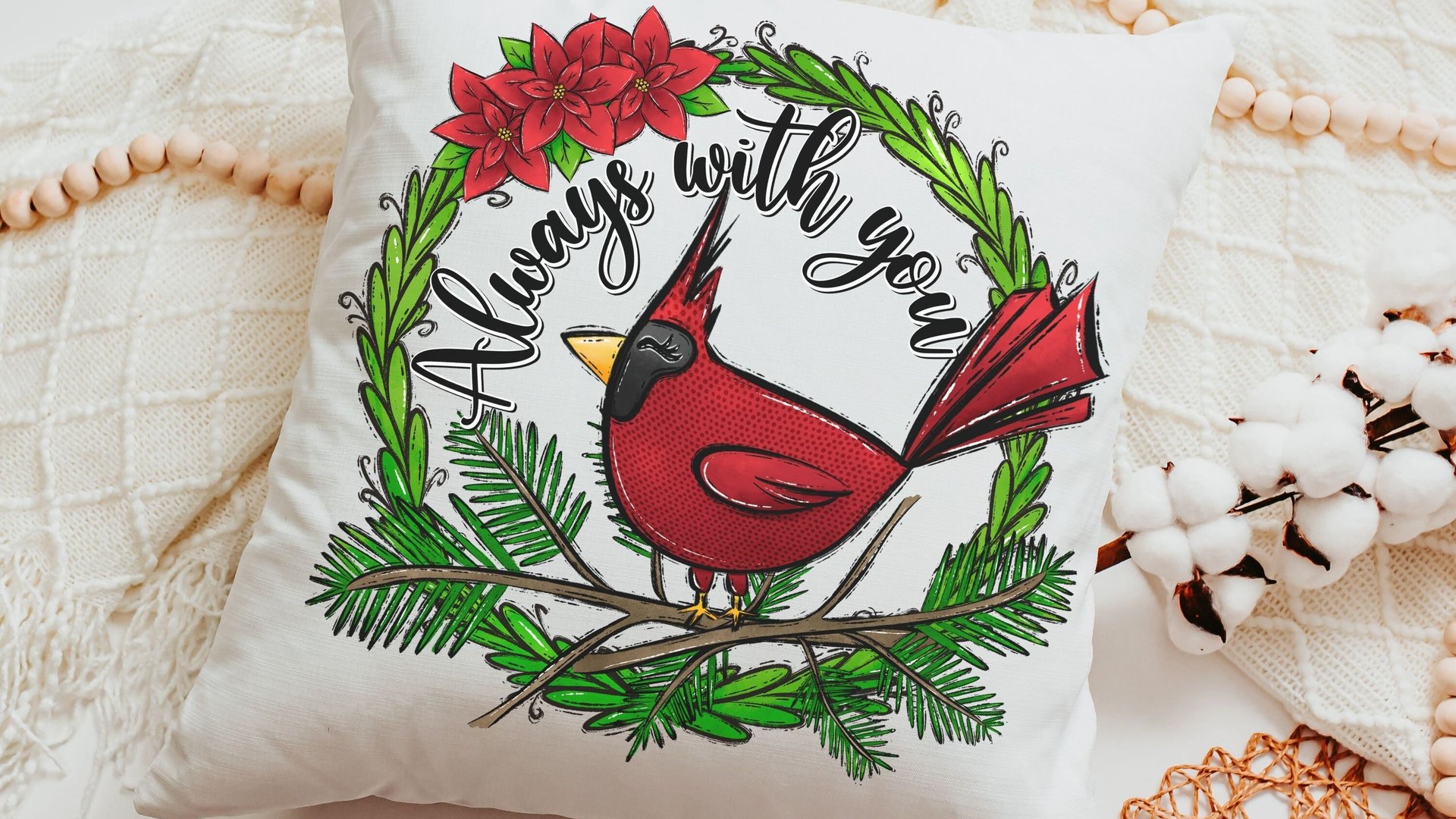 cardinal throw pillow cover 18x18, cardinal memorial gift for loss of mother, bereavement gift loss of father, sympathy gift loss of husband