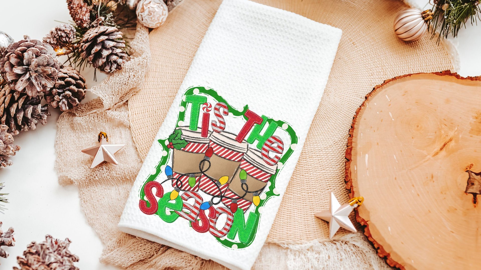 joy to the world Christmas kitchen towels, tis the season Christmas coffee bar decor, Christmas housewarming gift, Christmas hostess gift