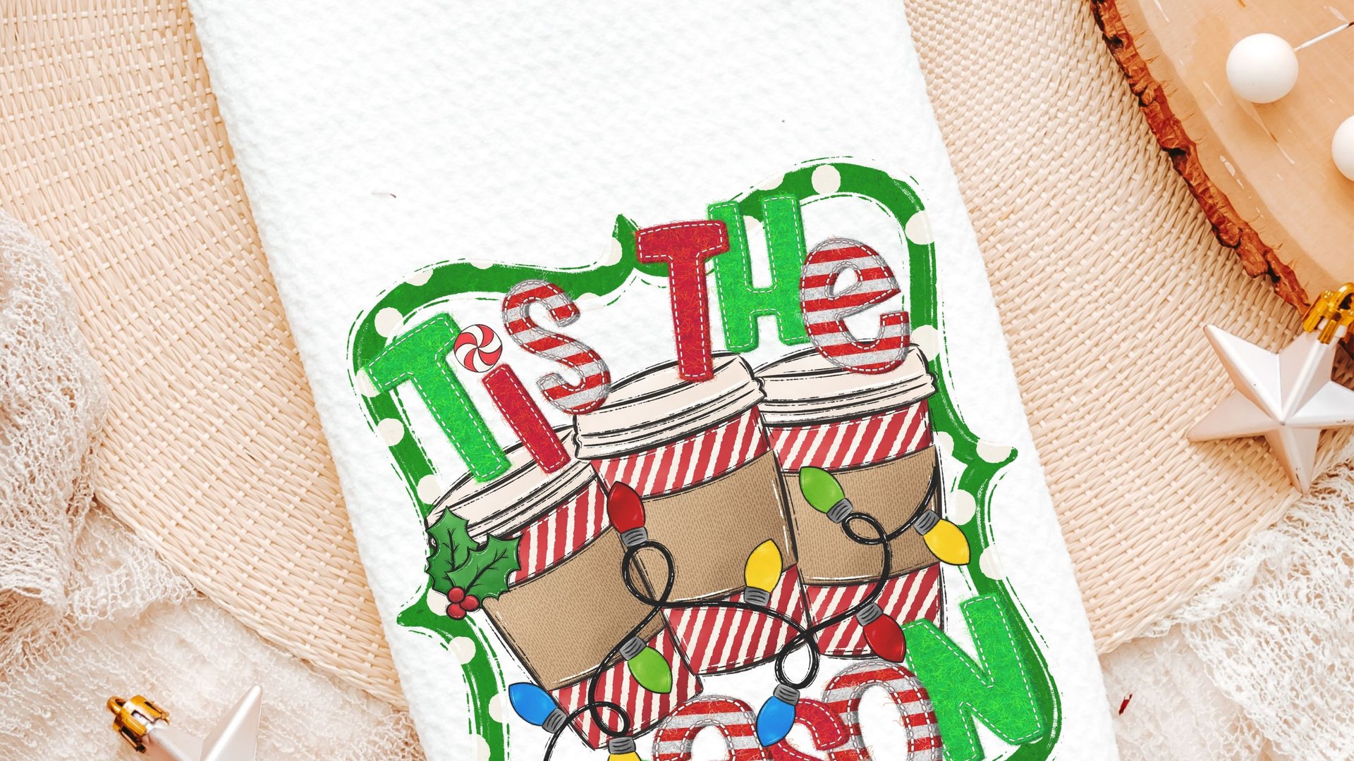 joy to the world Christmas kitchen towels, tis the season Christmas coffee bar decor, Christmas housewarming gift, Christmas hostess gift