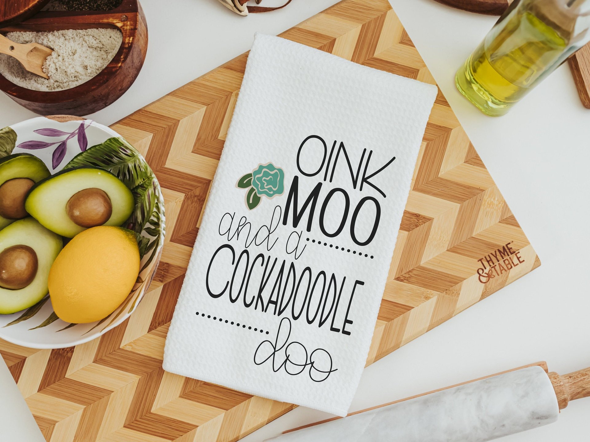 oink moo cockadoodle doo funny kitchen towels
