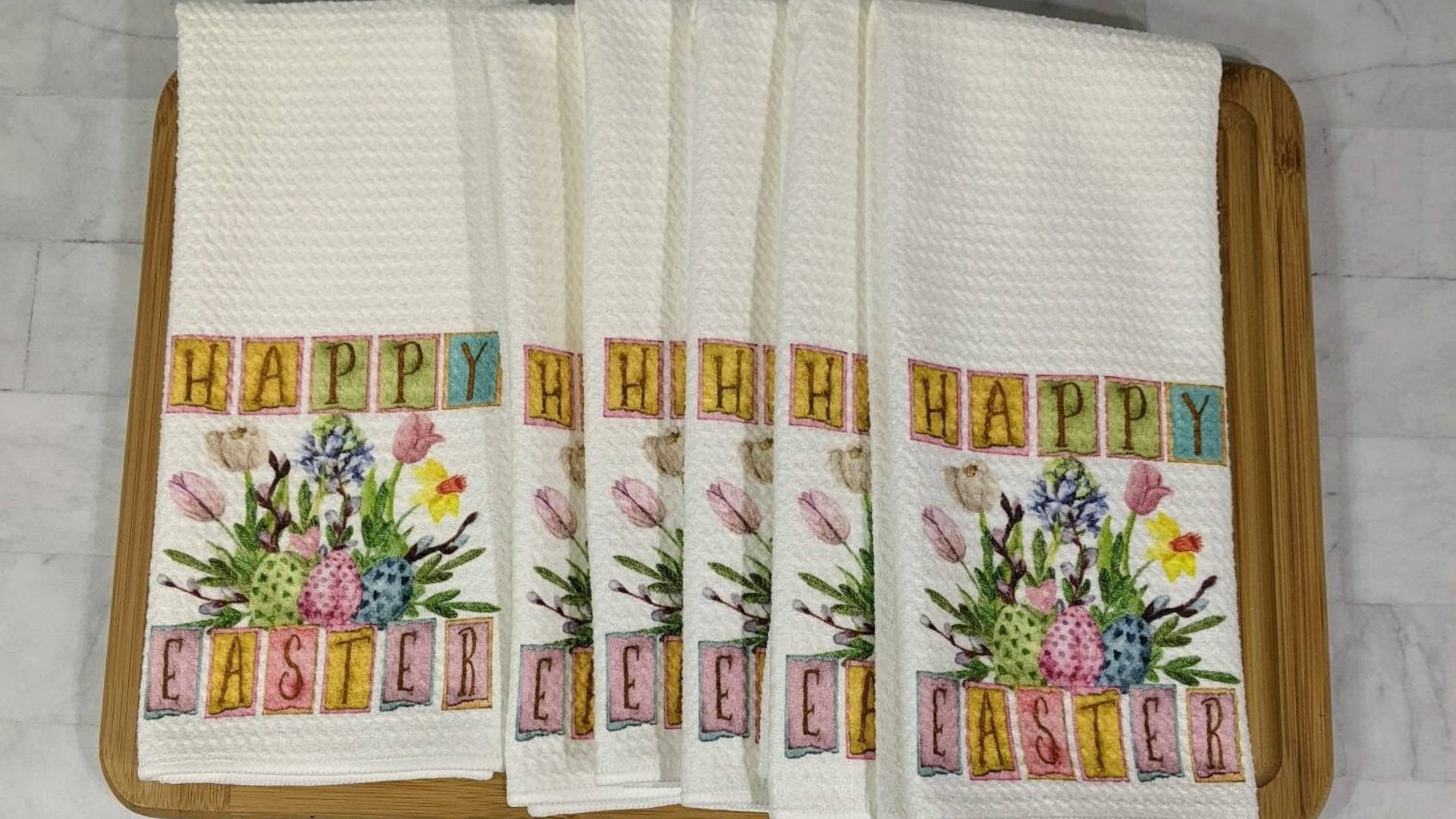 happy Easter kitchen towels, farmhouse Easter decor, floral Easter gifts for Mom, spring decorations for home, Easter basket stuffers for