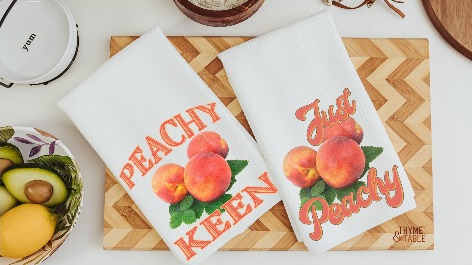 just peachy kitchen towels, Southern home decor, peachy keen kitchen hand towels, peach kitchen decor, Georgia gifts cute housewarming gifts