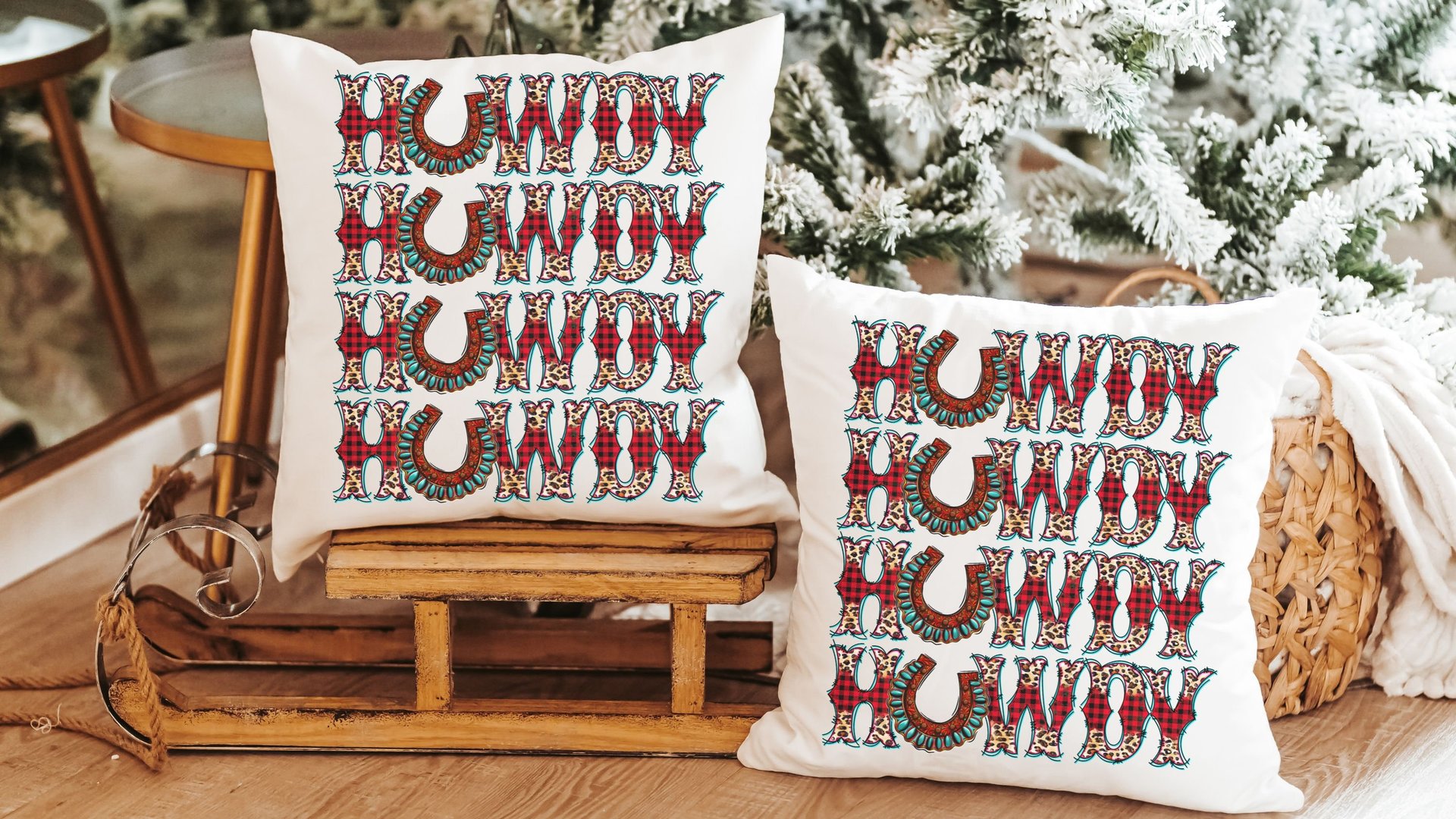 howdy Christmas throw pillow for sofa, western Christmas decor for home, country Christmas kitchen towels, trendy Christmas hostess gifts