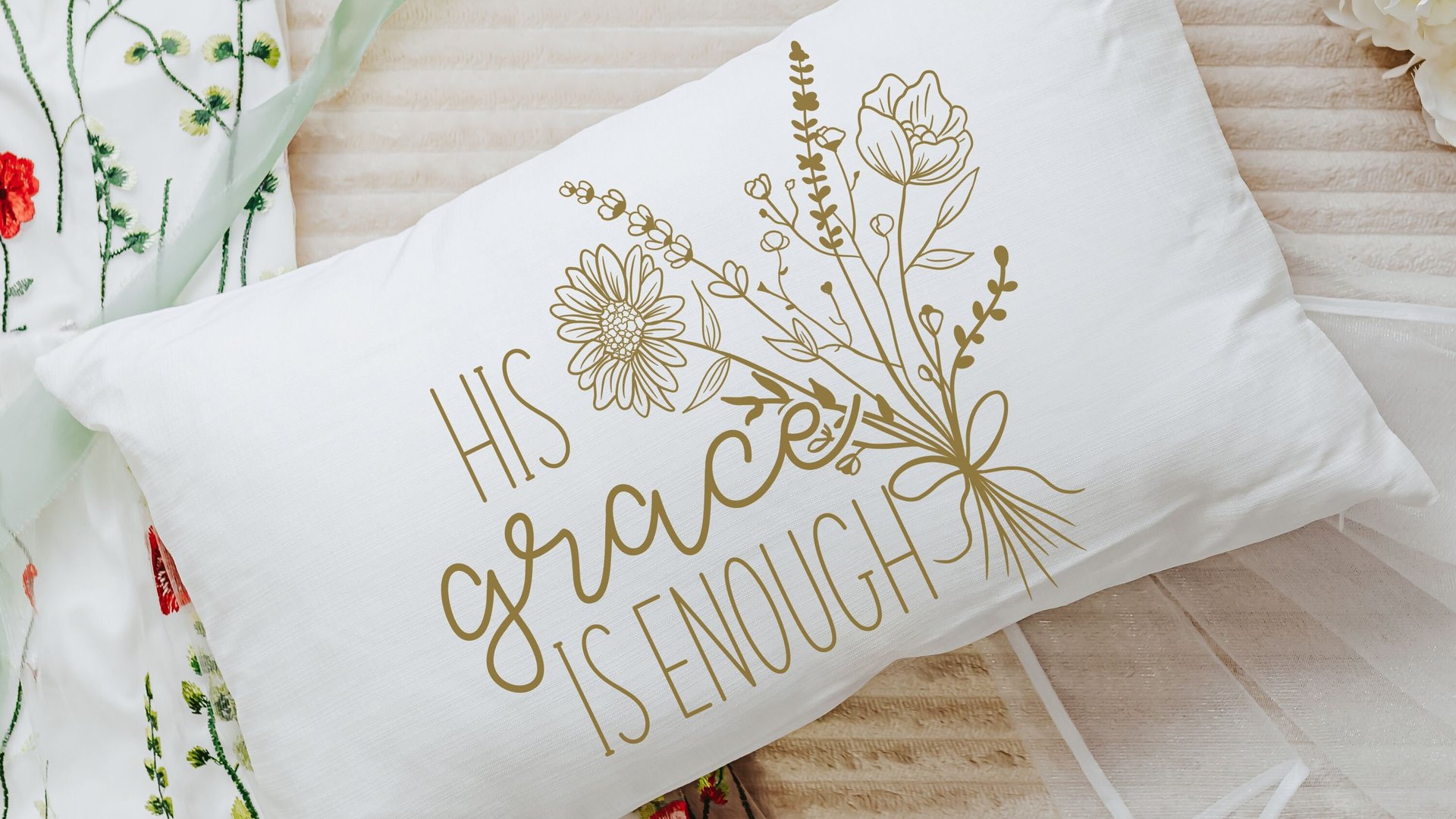 his grace is enough floral lumbar pillow cover 12x20, Christian Christmas gifts for her, 2 Corinthians 12 9 scripture throw pillow for couch