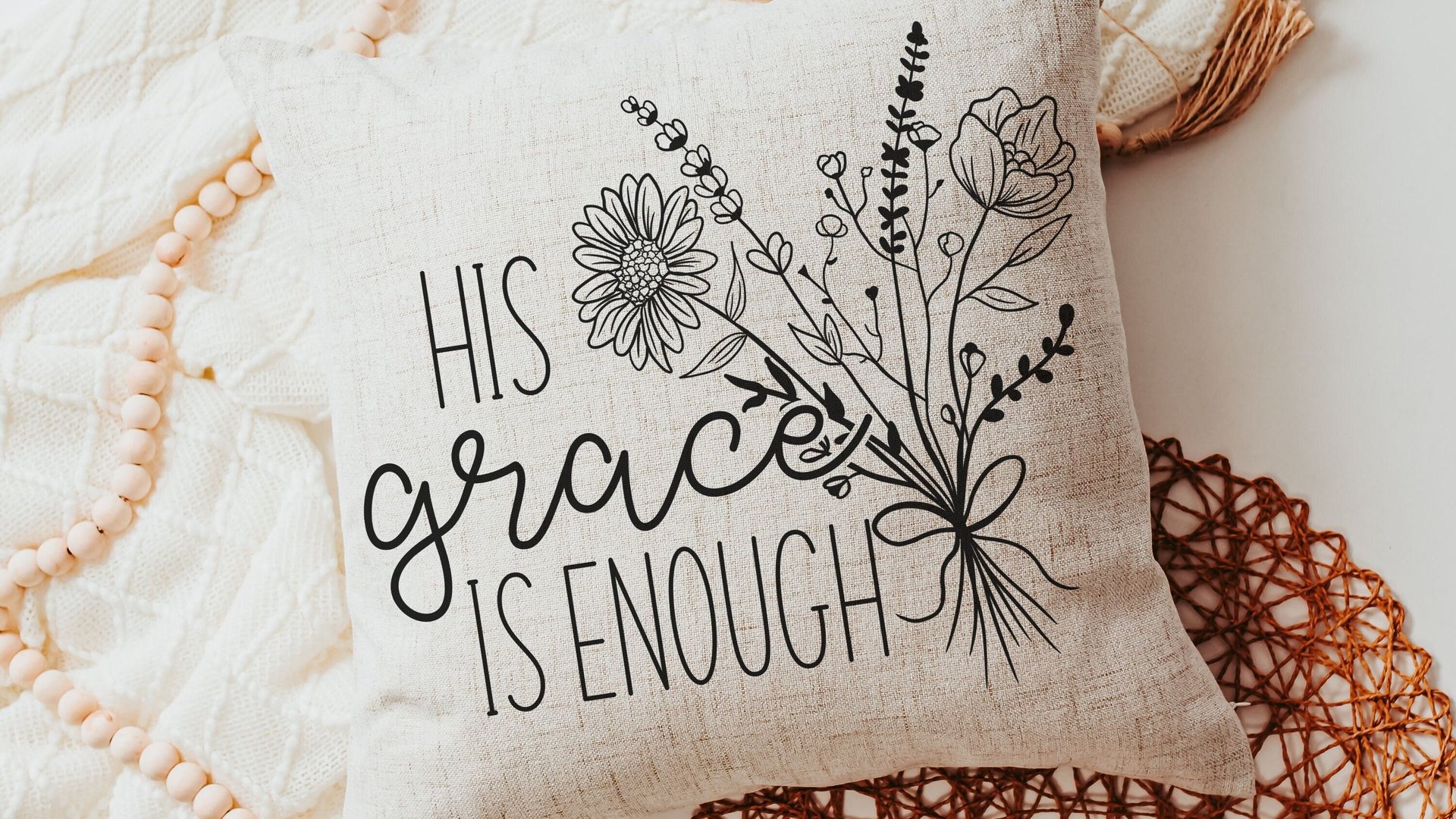 his grace is enough 2 Corinthians 12 9 scripture pillows, birthday day gift from daughter, floral farmhouse decor, religious gifts for women