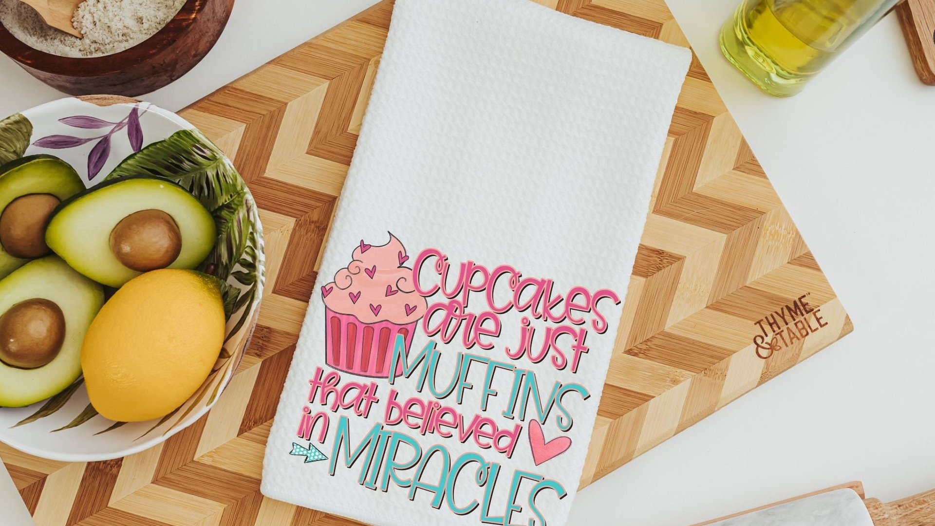 cupcakes are just muffins baking kitchen towels, baker gifts for her, cute gifts for best friends, cupcake kitchen decor, bridal shower