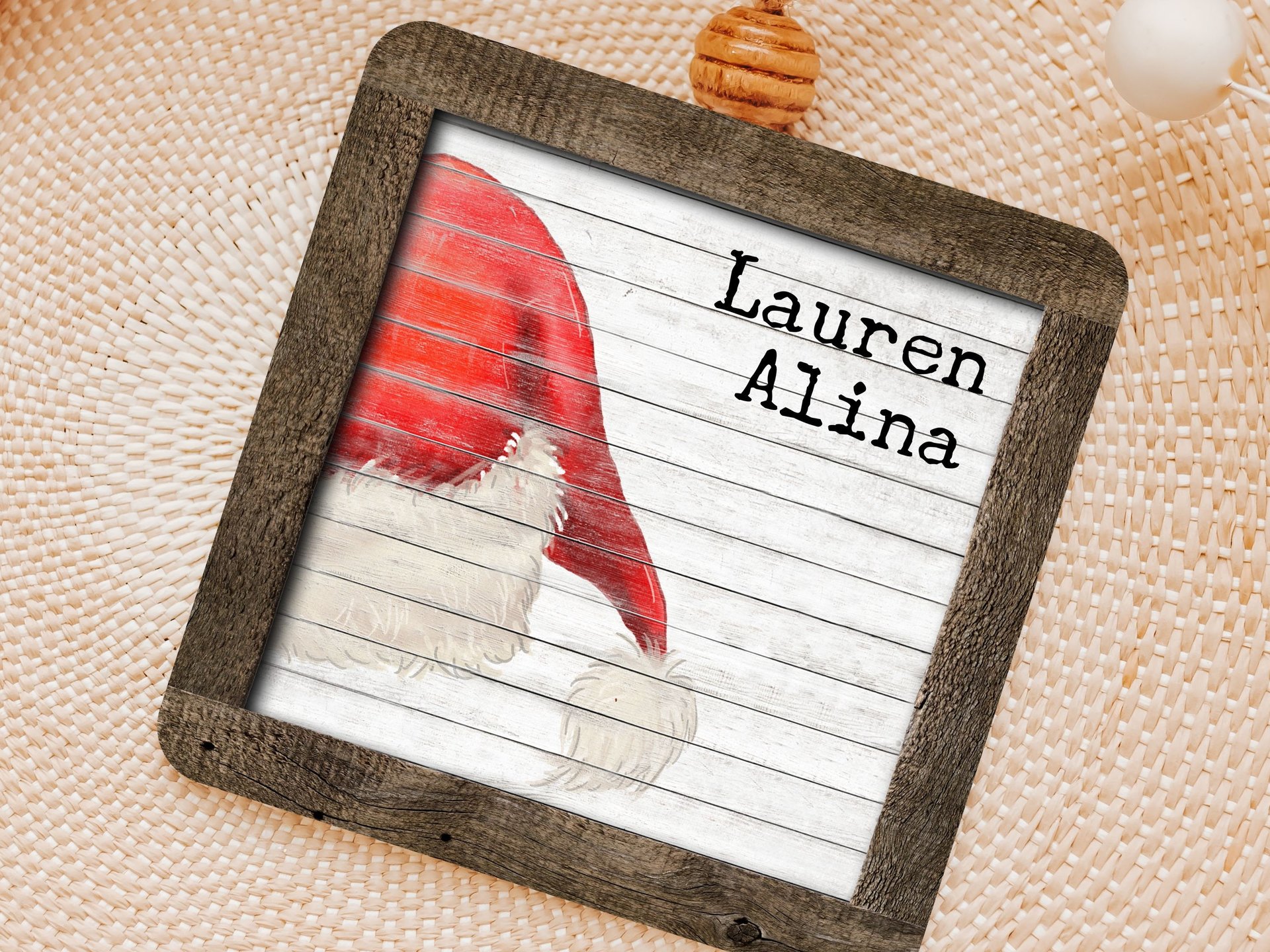 personalized Santa hat Christmas ornament handmade, farmhouse Christmas stocking tags wood, Christmas gifts for family name ornament 2025