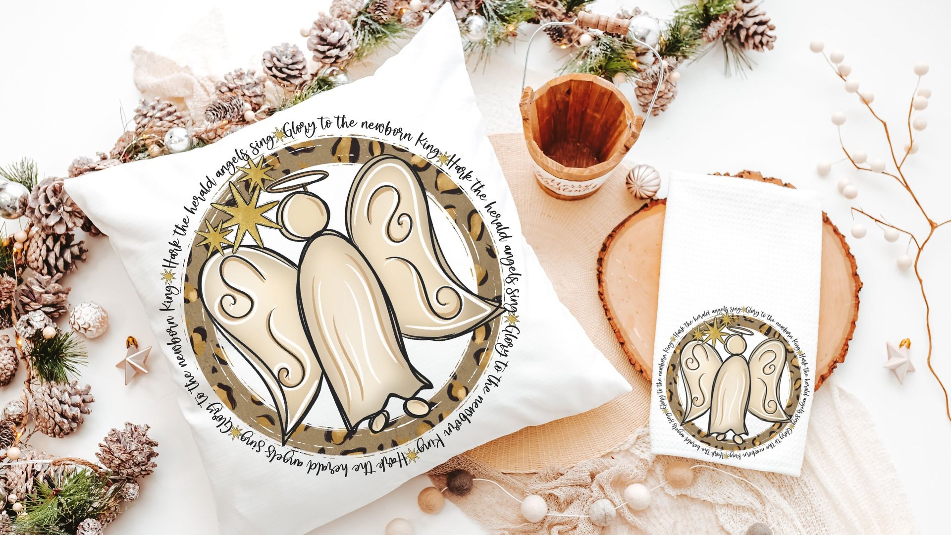 hark the herald angels sing hymn ornament wood, religious Christmas ornaments for grandma, Christian Christmas gift set for Mom, stocking