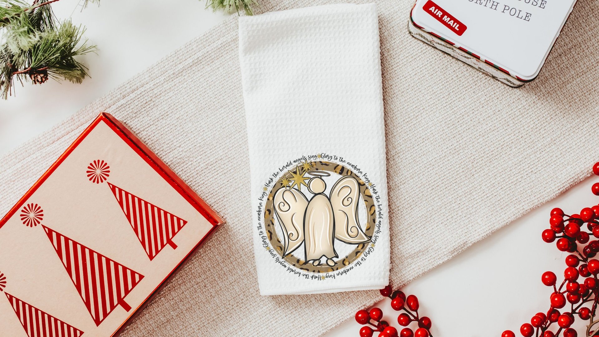 hark the herald angels sing hymn ornament wood, religious Christmas ornaments for grandma, Christian Christmas gift set for Mom, stocking