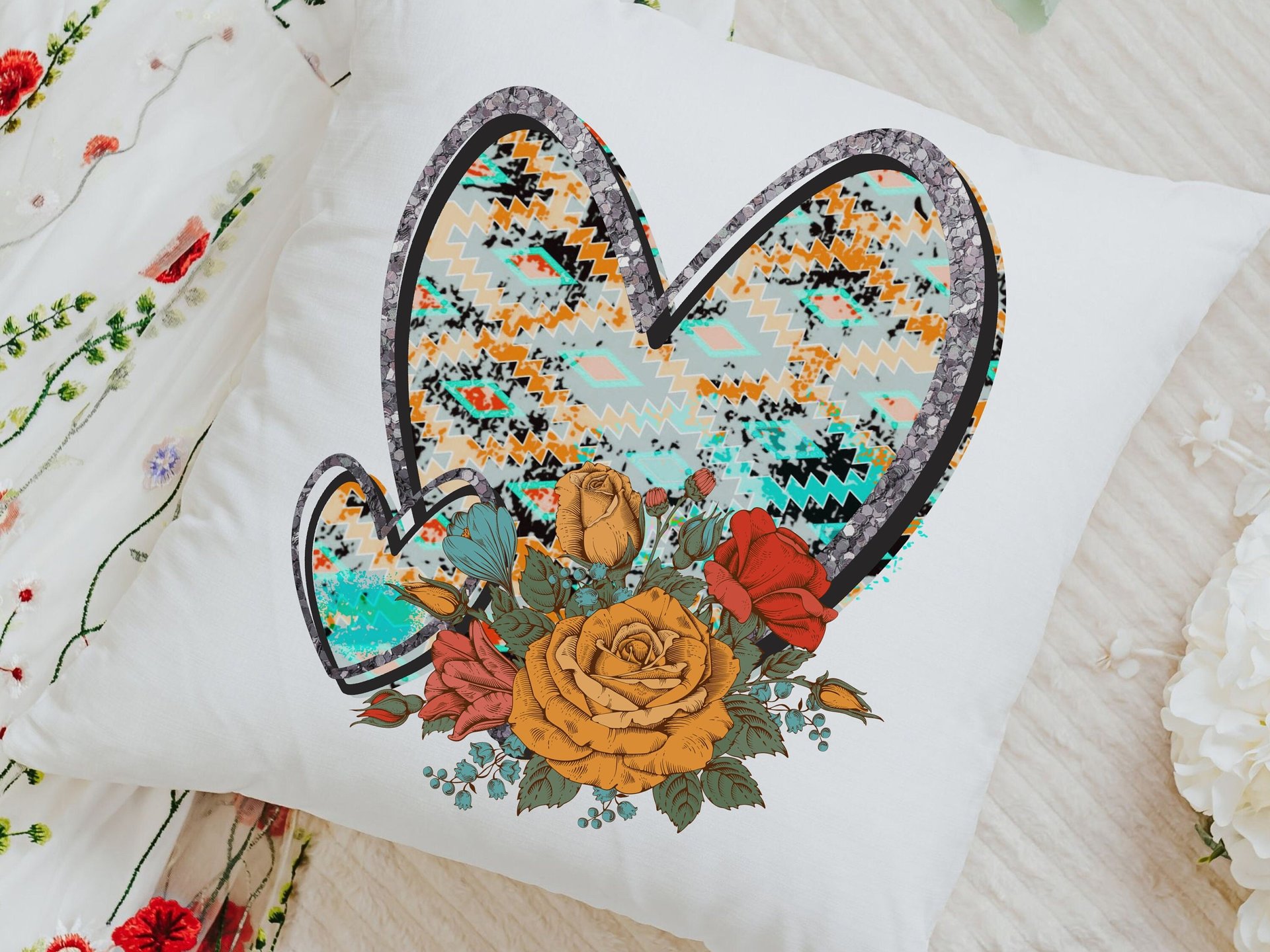 turquoise Aztec throw pillow, southwestern decor for home, unique wedding gifts for couple, new home gift for her, love gifts for girlfriend