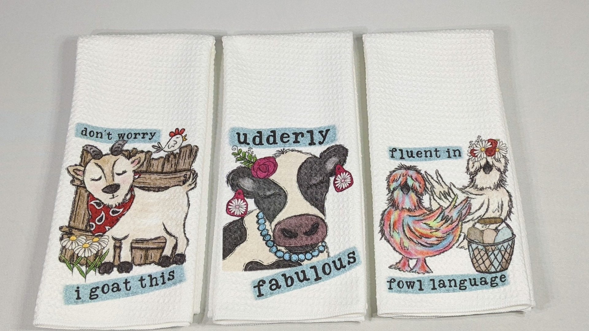 fluent in fowl language chicken kitchen towel, Mothers day gifts for mom, udderly awesome cow kitchen decor, birthday gifts for best friend